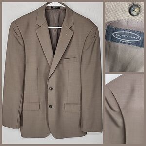 Pronto Uomo Platinum 42L | 100% Wool Brown Tan Check Sport Coat Jacket‎ Blazer